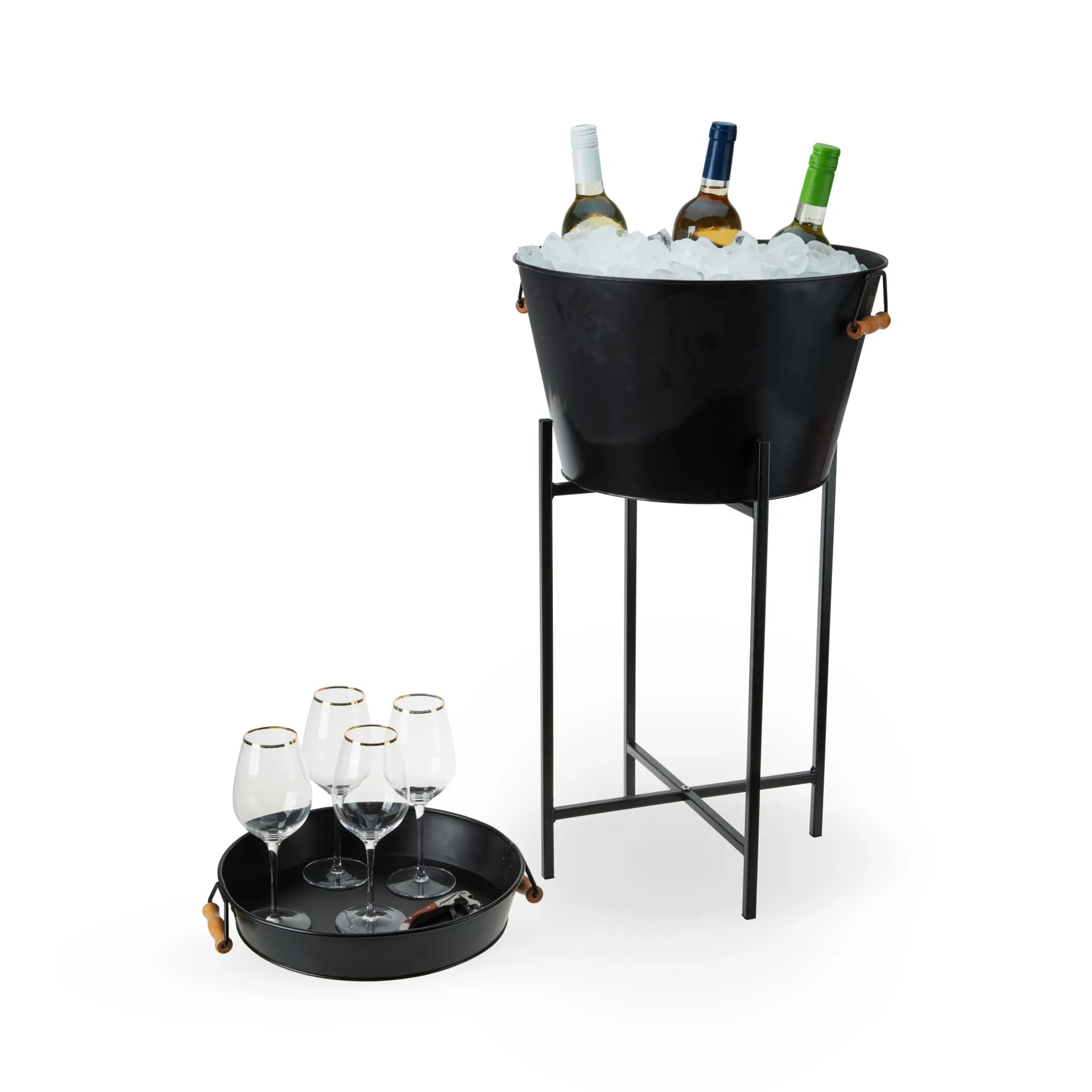 Black Beverage Tub with Stand & Tray